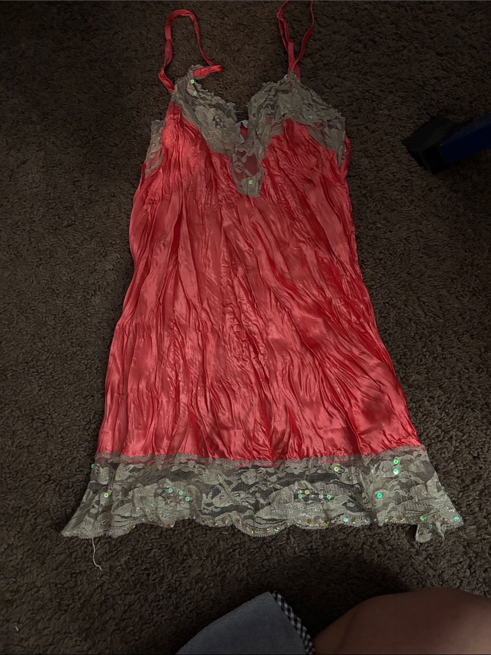 Charlotte Russe Red Satin Lace-Trim Slip Tank